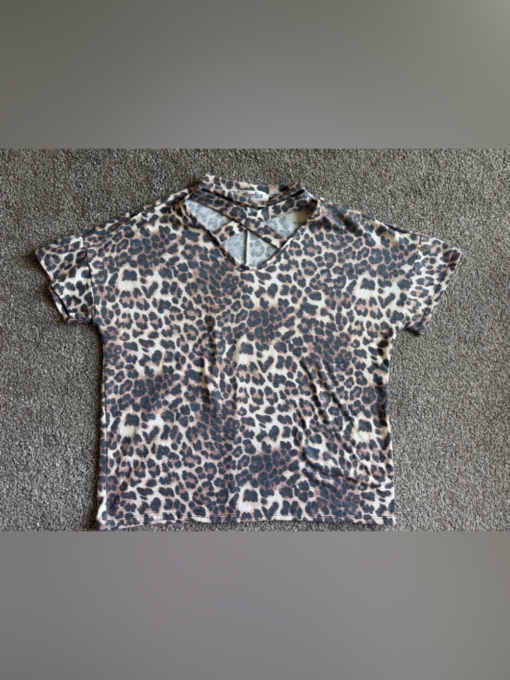 Leopard Print V-Neck Crisscross Short Sleeve Blouse - Brown